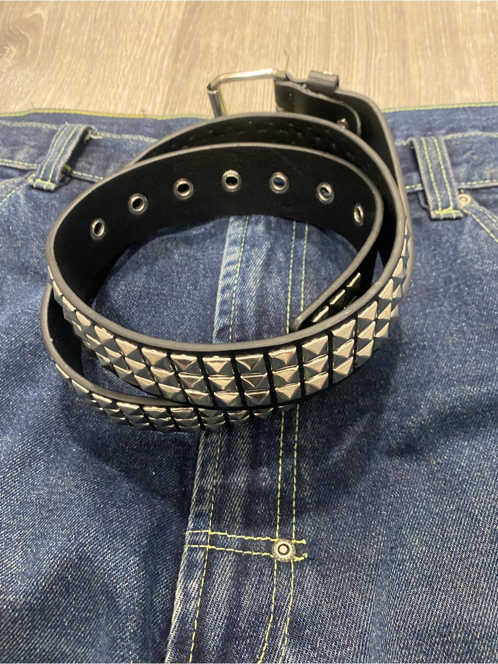 Black Studded Leather Belt for Men